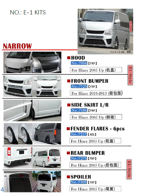 Hiace Modified Body Kits Essex1 E-1  KITS for Hiace 200【Narrow Body】【2005up】